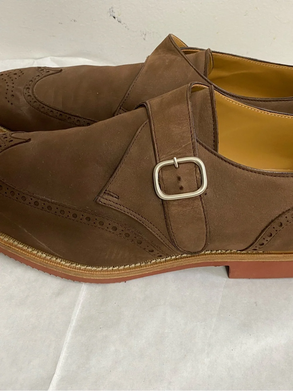 Paul Stuart Suede Brogue Wingtip Monk Strap Loafers. Made in Italy. Size13
